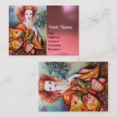 ROMANTISCHE VROUW MET PEACOCK, VERDER roze gedicht Visitekaartje (Voorkant / Achterkant)