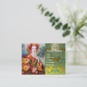 ROMANTISCHE VROUW MET PEACOCK, VERDER Yellow Damas Visitekaartje (Staand voorkant)