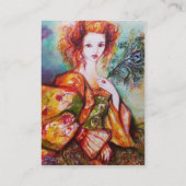 ROMANTISCHE VROUW MET PEACOCK, VERDER Yellow Damas Visitekaartje (Achterkant)