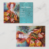 ROMANTISCHE VROUW MET PEACOCK-VRIENDELIJK blauw Da Visitekaartje (Voorkant / Achterkant)