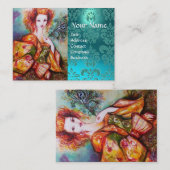 ROMANTISCHE VROUW MET PEACOCK-VRIENDELIJK blauw Da Visitekaartje (Voorkant / Achterkant)