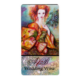 ROMANTISCHE VROUW MET PEACOCK-VRIENDELIJKE Wijn Etiket