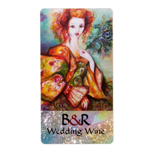 ROMANTISCHE VROUW MET PEACOCK-VRIENDELIJKE Wijn Etiket