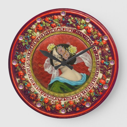 ROMANTISCHE VROUW MET STROMEN  ENAMEL GROTE KLOK (Voorkant)