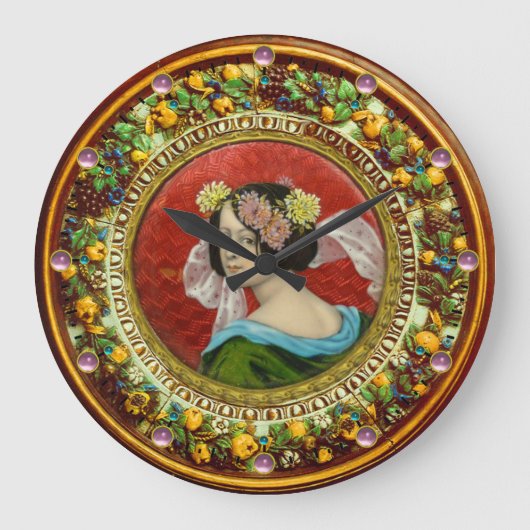 ROMANTISCHE VROUW MET STROMEN ENAMEL GROTE KLOK (Voorkant)