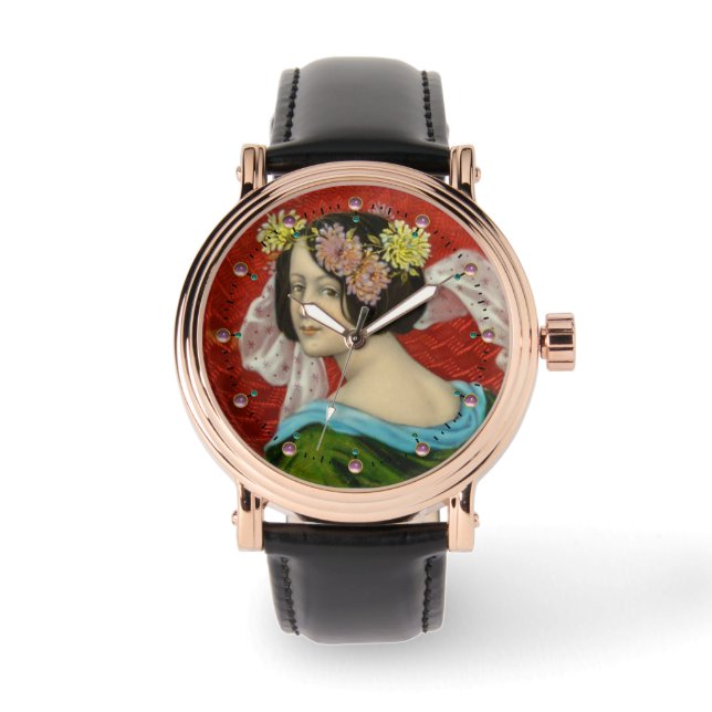 ROMANTISCHE VROUW MET STROMEN  ENAMEL HORLOGE (Voorkant)