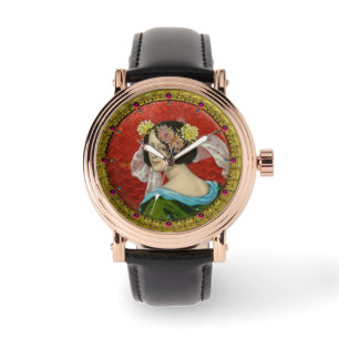 ROMANTISCHE VROUW MET STROMEN  ENAMEL HORLOGE