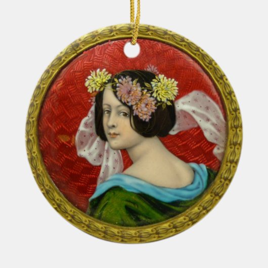 ROMANTISCHE VROUW MET STROMEN  ENAMEL KERAMISCH ORNAMENT (Voorkant)