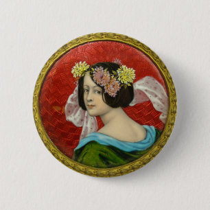ROMANTISCHE VROUW MET STROMEN ENAMEL RONDE BUTTON 5,7 CM