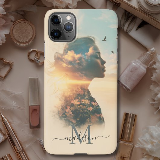 Romantische vrouw Natuur Sunset Monogram iPhone Hoesje