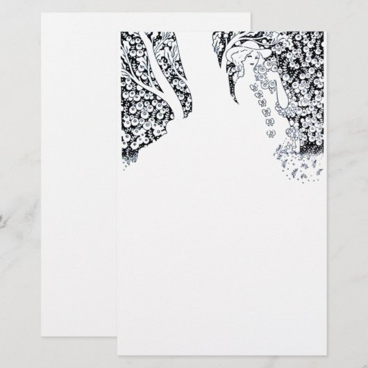 ROMANTISCHE VROUW, ROZEN EN NATUUR, zwart wit Briefpapier (Voorkant / Achterkant)
