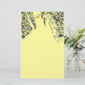 ROMANTISCHE VROUW, ROZEN, NATUUR zwart-geel monogr Briefpapier (Staand voorkant)