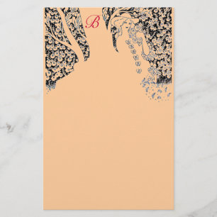ROMANTISCHE VROUW, ROZEN, NATUUR zwart Oranje mono Briefpapier
