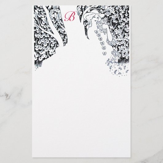 ROMANTISCHE VROUW, ROZEN, NATUUR Zwart Wit Monogra Briefpapier (Voorkant)
