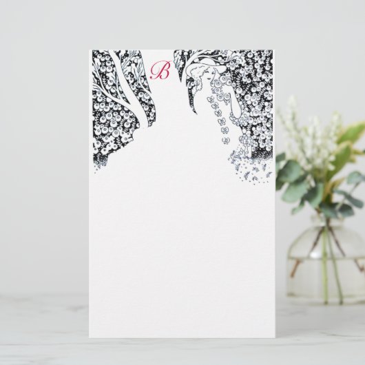 ROMANTISCHE VROUW, ROZEN, NATUUR Zwart Wit Monogra Briefpapier (Staand voorkant)