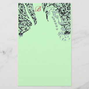 ROMANTISCHE VROUW, ROZEN, NATUUR zwarte groene mon Briefpapier