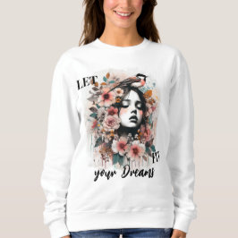Romantische vrouw, vogel en bloemen inspiratie trui