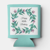 Romantische Vrouwelijke Bloemen 40e Verjaardag Blikjeskoeler (Achterkant)