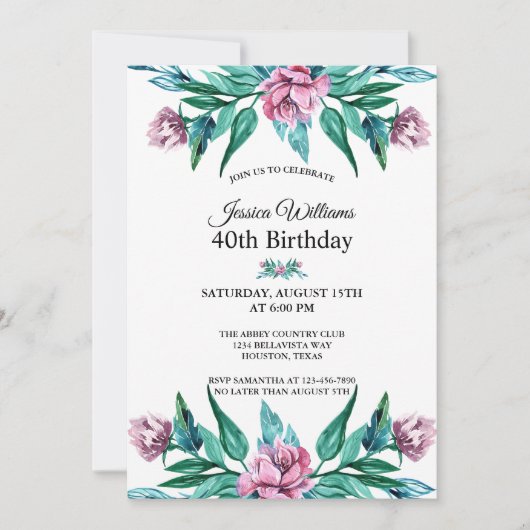 Romantische Vrouwelijke Bloemen 40e Verjaardag Kaart (Voorkant)