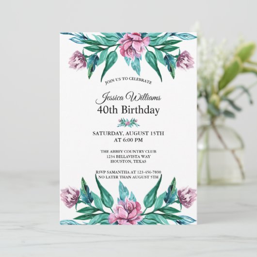 Romantische Vrouwelijke Bloemen 40e Verjaardag Kaart (Staand voorkant)