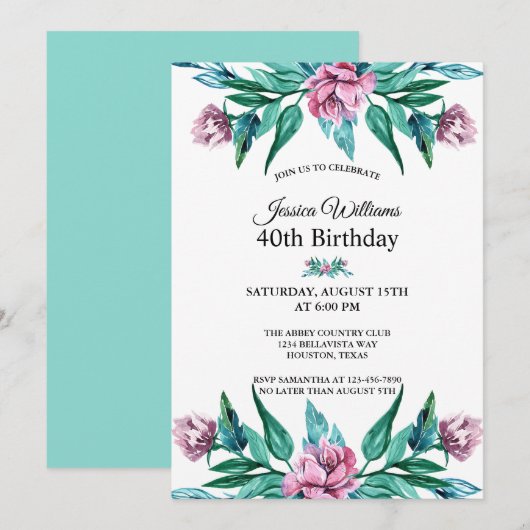 Romantische Vrouwelijke Bloemen 40e Verjaardag Kaart (Voorkant / Achterkant)