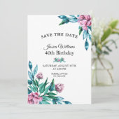 Romantische Vrouwelijke Bloemen 40e Verjaardag Save The Date (Staand voorkant)