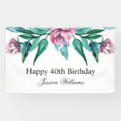 Romantische Vrouwelijke Bloemen 40e Verjaardag Spandoek (Horizontaal)