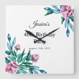 Romantische Vrouwelijke Bloemen 40e Verjaardag Vierkante Klok