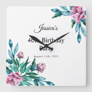 Romantische Vrouwelijke Bloemen 40e Verjaardag Vierkante Klok