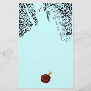 ROMANTISCHE VROUWELIJKE Rood Wax-monogram Aqua Blu Briefpapier