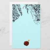 ROMANTISCHE VROUWELIJKE Rood Wax-monogram Aqua Blu Briefpapier (Voorkant / Achterkant)