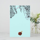 ROMANTISCHE VROUWELIJKE Rood Wax-monogram Aqua Blu Briefpapier (Staand voorkant)