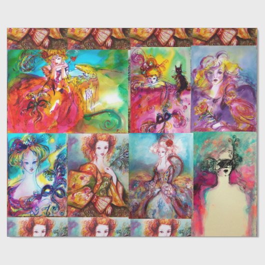 ROMANTISCHE VROUWEN EN MASKERADE FEITEN CADEAUPAPIER (Vlak)