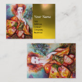 ROMANTISCHE VROUWEN MET PEACOCK, VERDER Geel Gem Visitekaartje (Voorkant / Achterkant)