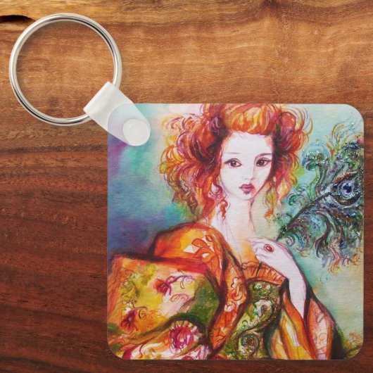 ROMANTISCHE VROUWEN MET PEACOCK VERDER SLEUTELHANGER (Voorkant)