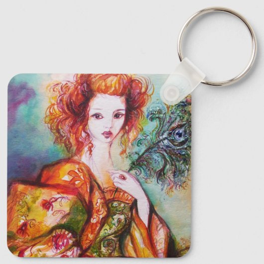 ROMANTISCHE VROUWEN MET PEACOCK VERDER SLEUTELHANGER (Achterkant)