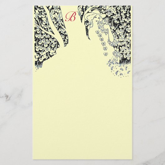 ROMANTISCHE VROUWEN, ROZEN, NATUUR zwarte crème-mo Briefpapier (Voorkant)