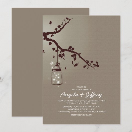 Romantische vuurvliegjes mason jar bruiloft uitnod kaart (Voorkant / Achterkant)
