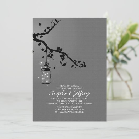 Romantische vuurvliegjes metselaar potje repetitie kaart (Staand voorkant)