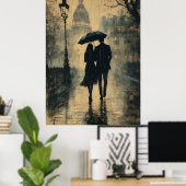 Romantische Wandel in de Regen - Houtskoolstijl Poster (Thuiskantoor)