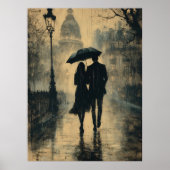 Romantische Wandel in de Regen - Houtskoolstijl Poster (Voorkant)