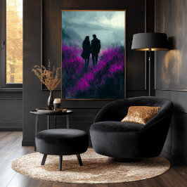 Romantische wandeling door Paarse velden in houtsk Poster