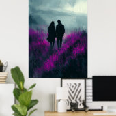 Romantische wandeling door Paarse velden in houtsk Poster (Thuiskantoor)