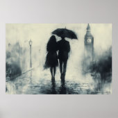 Romantische wandeling in de regen onder de Big Ben Poster (Voorkant)