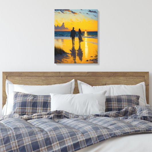 Romantische wandeling, paar op het strand landscha canvas afdruk (Insitu (Slaapkamer))