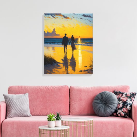 Romantische wandeling, paar op het strand landscha canvas afdruk (Insitu (Woonkamer))