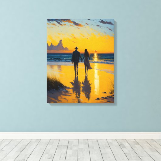 Romantische wandeling, paar op het strand landscha canvas afdruk (Insitu (Houten vloer))
