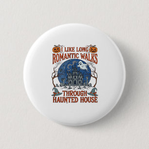 Romantische wandelingen door spookhuis spookpompoe ronde button 5,7 cm