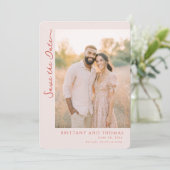 Romantische warme beige foto save the date (Staand voorkant)