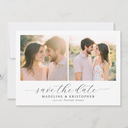 Romantische warme beige fotocollage save the date (Voorkant)